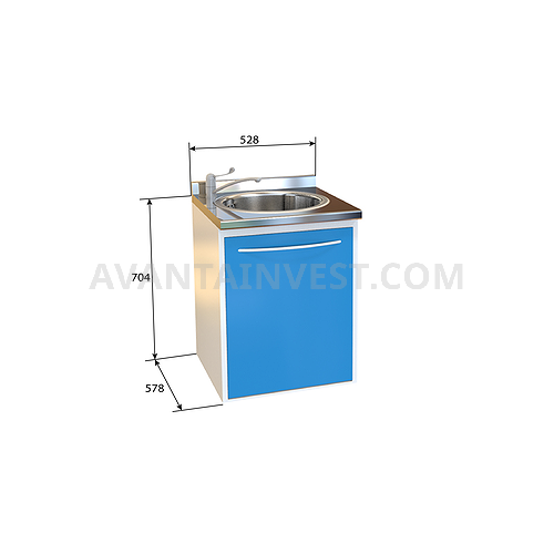 Module P-10М with stainless steel sink, faucet and wastebasket, stainless steel desktop
