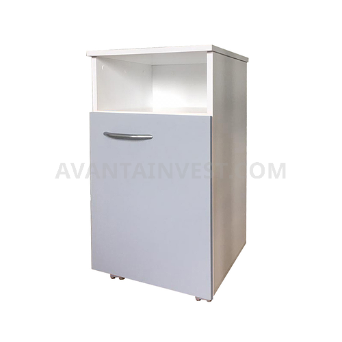 Mobile drawer unit housing and front faces made of  laminated chipboard with niche and door.