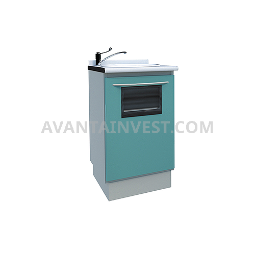 Module with acrylic sink, mixer, hatch and waste basket