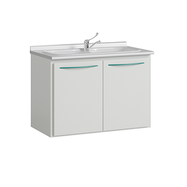 Medical cabinet P-10-2M with double acrylic sink, faucet, waste basket and shelf