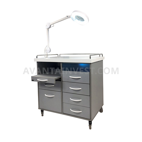 PORTABLE TABLE A-016B(4) WITH BUILT-IN BACTERICIDE LAMP AND POWER OUTLET, WITH 6 DRAWERS AND PULL-OUT SHELF