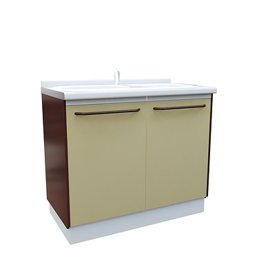 Module A-10-2M with double sink, faucet, wastebasket and shelf Module A-10-2M with double sink, faucet, wastebasket and shelf
