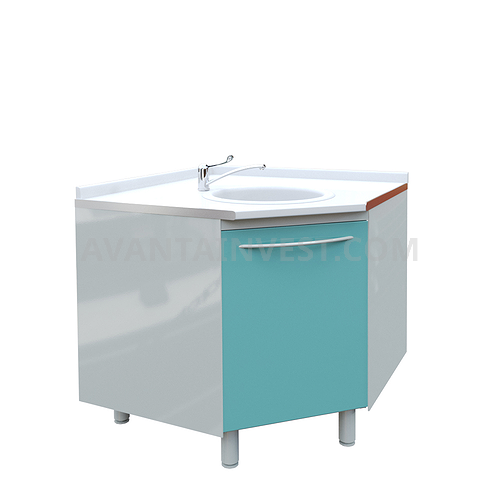 Corner module P-10M* with sink, faucet and wastebasket