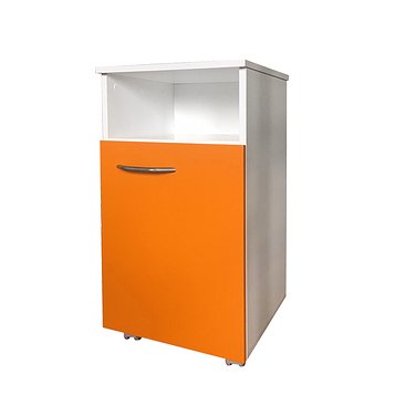 Mobile drawer unit housing and front faces made of  laminated chipboard with niche and door.