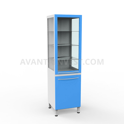 A-102 C Glass cabinet with interior lighting and 3 shelves with a cabinet with