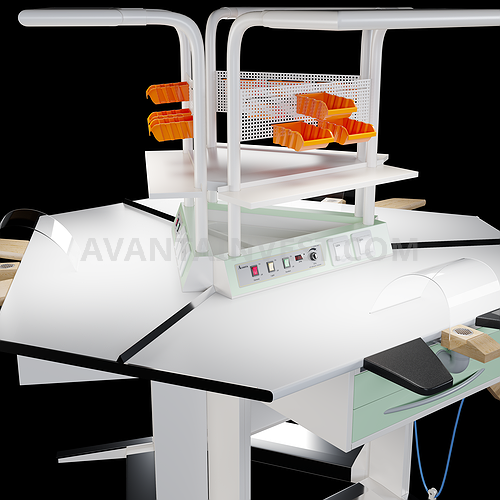 Dental technician table for three workplaces