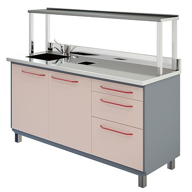 L-2 Plaster table with tabletop and stainless steel drawer, with sliding plaster settling tank, sink and faucet