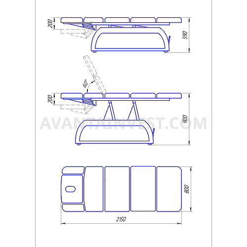 SM-2 Massage table, two-sectional, adjustable in height