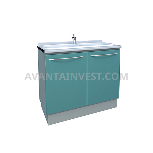 Module with double acrylic sink, mixer, waste basket and shelf