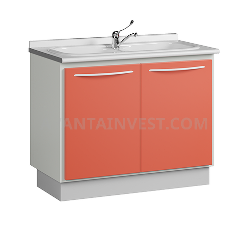 Module with double acrylic sink, mixer, waste basket and shelf