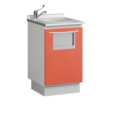 Module with acrylic sink, mixer, hatch and waste basket