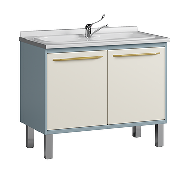 Module with double acrylic sink, mixer, waste basket and shelf