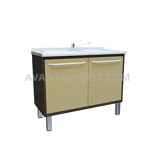 Module with double acrylic sink, mixer, waste basket and shelf