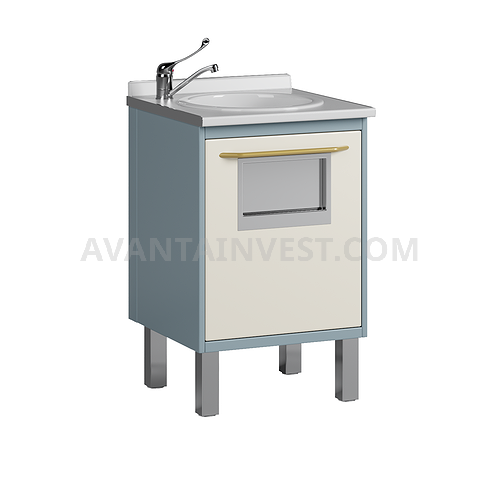 Module with acrylic sink, mixer, hatch and waste basket