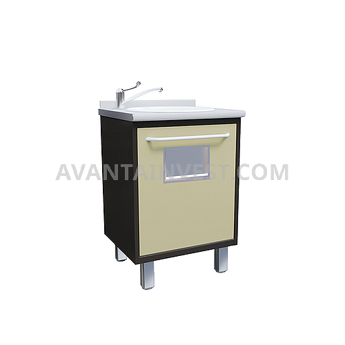 Module with acrylic sink, mixer, hatch and waste basket