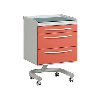 Mobile doctor's table with 3 drawers. The table top is made of impact-resistant ABS plastic, with glass.