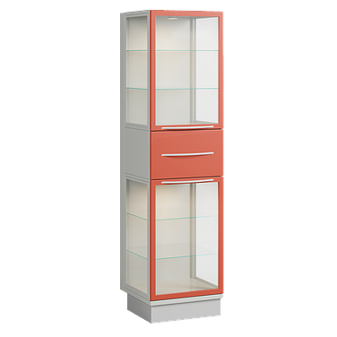 Glass medical cabinet with drawer and 4 shelves, with interior lighting