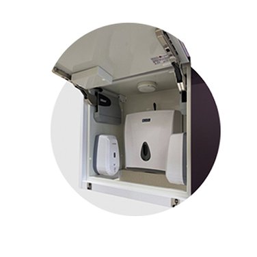 Медицинский шкаф подвесной А-21-Д (гигиенический) с сенсорными диспенсерами для антисептиков, жидкого мыла и бумажных полотенец