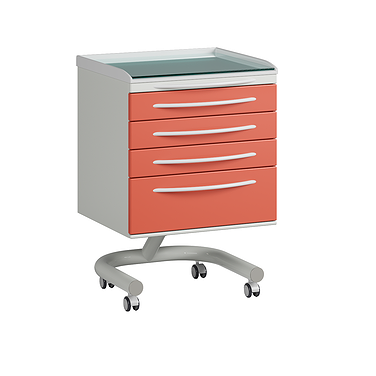 Mobile doctor's table with 4 drawers. The table top is made of impact-resistant ABS plastic, with glass.