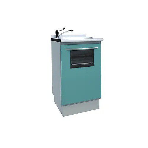 Module with acrylic sink, mixer, hatch and waste basket