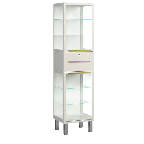 Glass cabinet with a drawer and 4 shelves