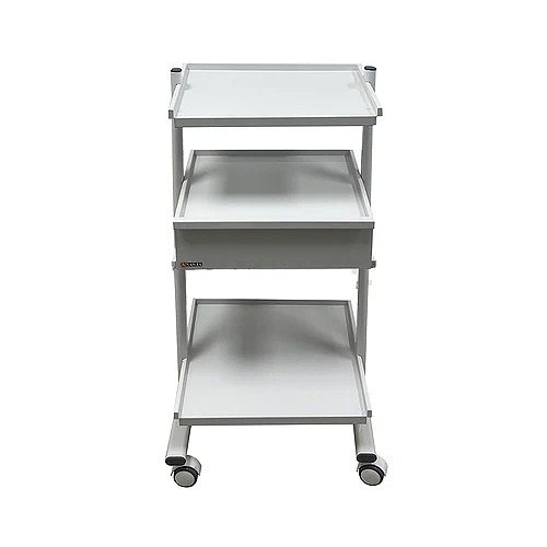 Mobile medical stand for additional equipment with 3 shelves and a drawer (collapsible)