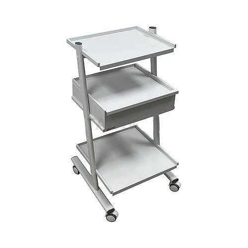 Mobile medical stand for additional equipment with 3 shelves and a drawer (collapsible)