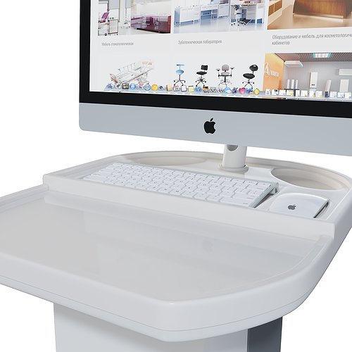 Mobile stand desk for computer with 3 glass shelves, monitor rotating stand (4 sockets)