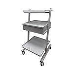 Mobile medical stand for additional equipment with 3 shelves and a drawer (collapsible)