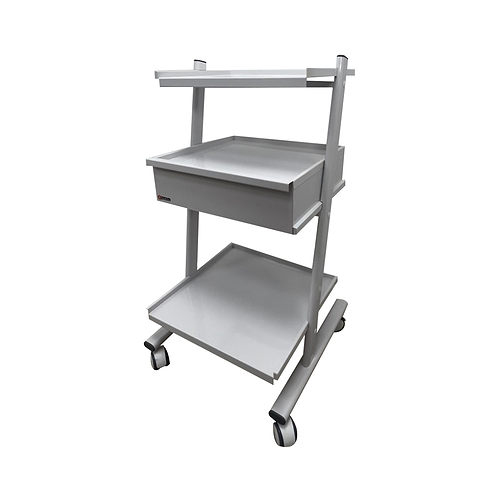 Mobile medical stand for additional equipment with 3 shelves and a drawer (collapsible)
