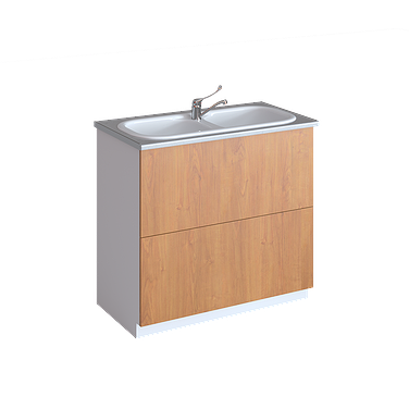 Cabinet with double sink made of acrylic, mixer tap, waste basket