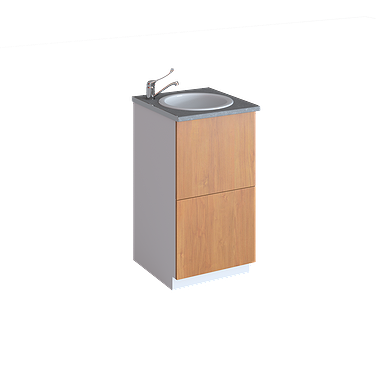 Cabinet with acrylic sink, mixer tap and waste basket