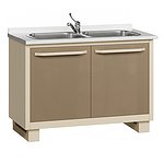 Медицинская тумба со столешницей, двойной мойкой из нержавеющей стали, смесителем, корзиной для мусора