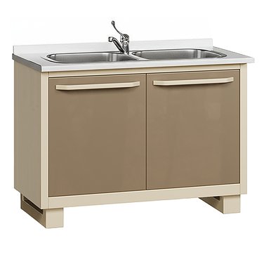 Медицинская тумба со столешницей, двойной мойкой из нержавеющей стали, смесителем, корзиной для мусора