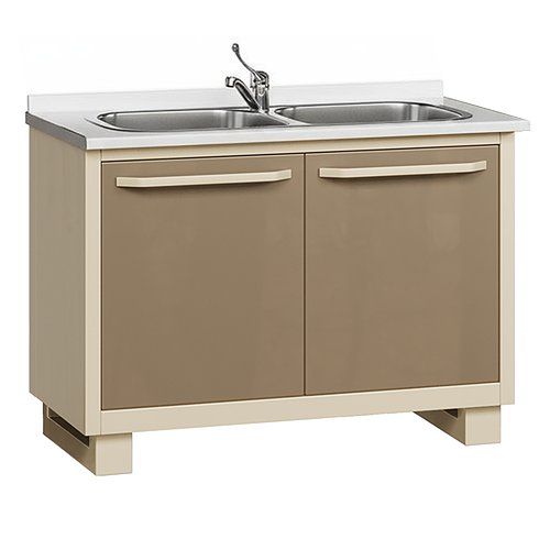 Медицинская тумба со столешницей, двойной мойкой из нержавеющей стали, смесителем, корзиной для мусора