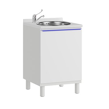 Медицинская тумба со столешницей, мойкой из нержавеющей стали, смесителем и корзиной для мусора