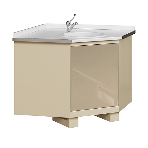 Corner module with acrylic sink, mixer and waste basket