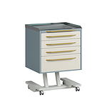 Стол врача мобильный с 4 ящиками со столешницей из нержавеющей стали 0,8 мм со стеклом