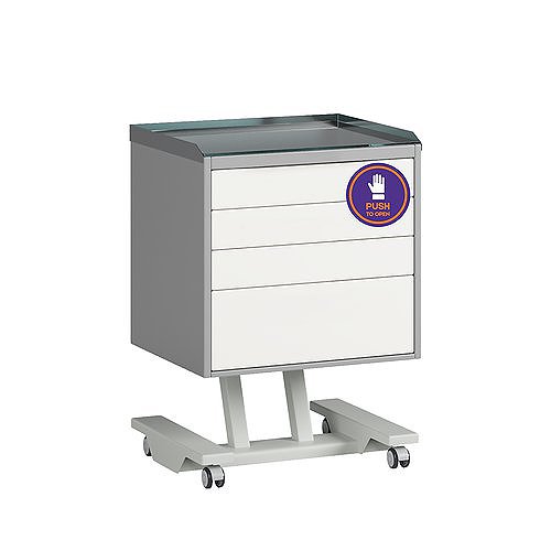 Стол врача мобильный с 4 ящиками со столешницей из нержавеющей стали 0,8 мм со стеклом