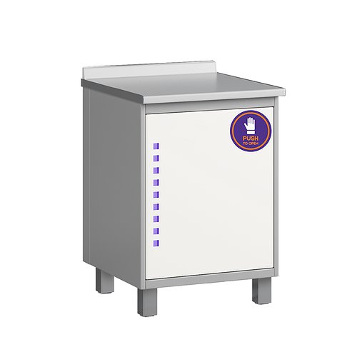 Bactericidal module with lamp, door and 3 shelves