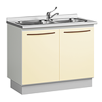 Медицинская тумба со столешницей, двойной мойкой из нержавеющей стали, смесителем, корзиной для мусора и полкой