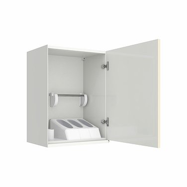 Suspended hygienic module with compartment for gloves, disposable cups, disposable towels, tips of saliva ejectors, vacuum cleaners and a shelf