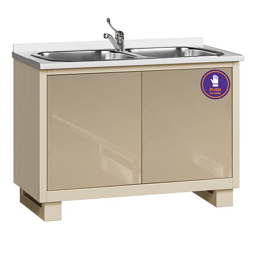 Медицинская тумба со столешницей, двойной мойкой из нержавеющей стали, смесителем, корзиной для мусора