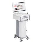 Mobile stand desk for computer with 3 glass shelves, monitor rotating stand (4 sockets)