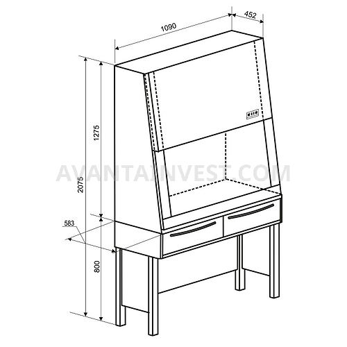 Laminar flow unit SHK-9 with air-filtering system, lifting front panel and 2 boxes